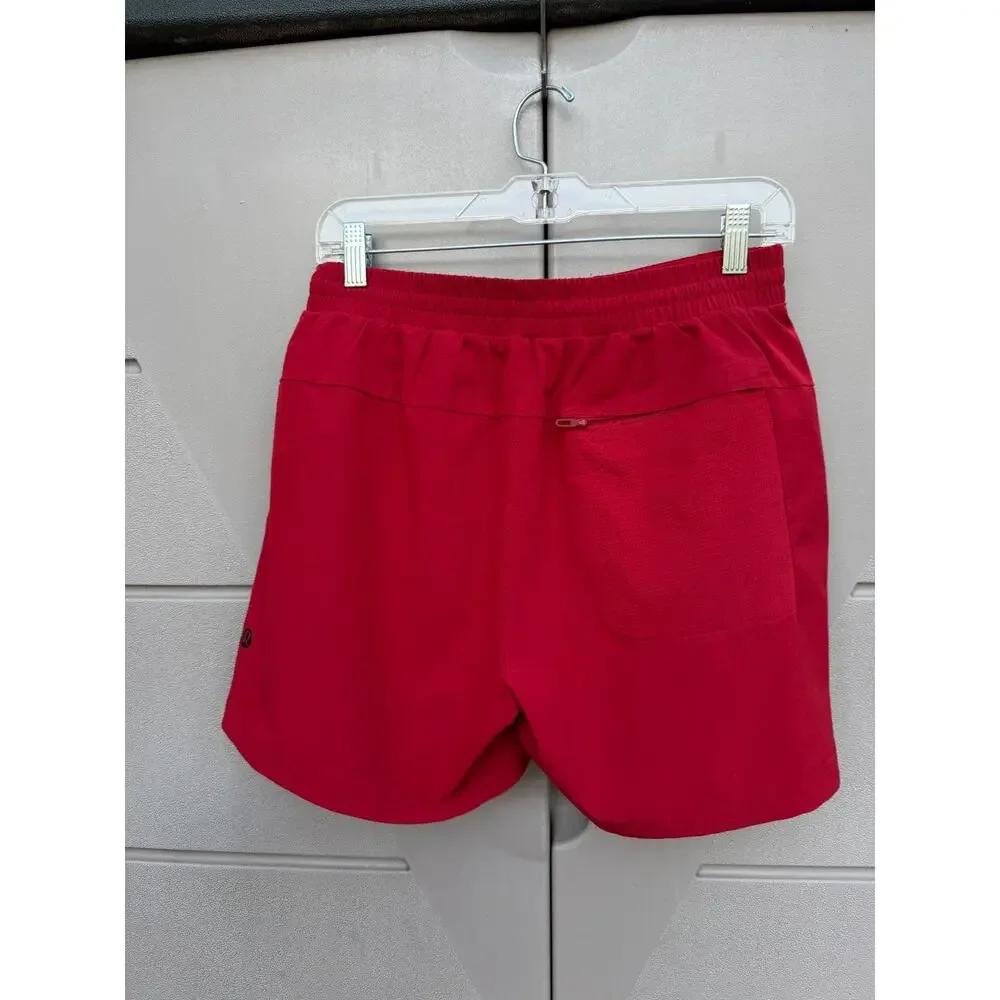 Lululemon Men Red Channel Cross Swim Shorts Mesh Sz M LM7AS1S Lined Beach Trunks